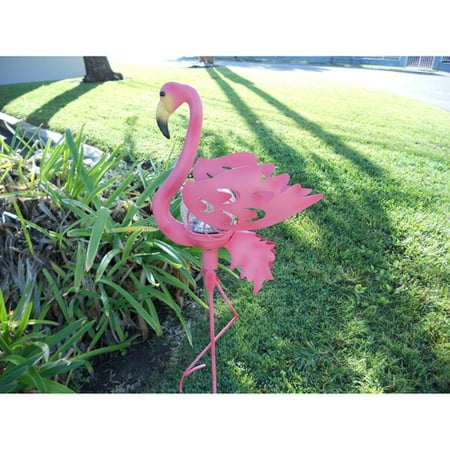 Flamingo Garden Stake Glass Crackle Solar Light, Pink, Solar Powered. Beautiful Flamingo Design. Great Yard/ Garden Decor. Product Size: 6x37x11