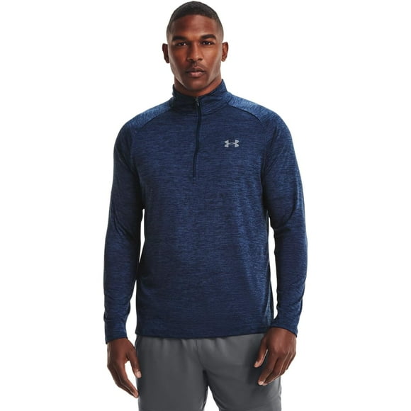 Camiseta Under Armour Tech 2.0 con medio cierre para hombre, azul, talla LT