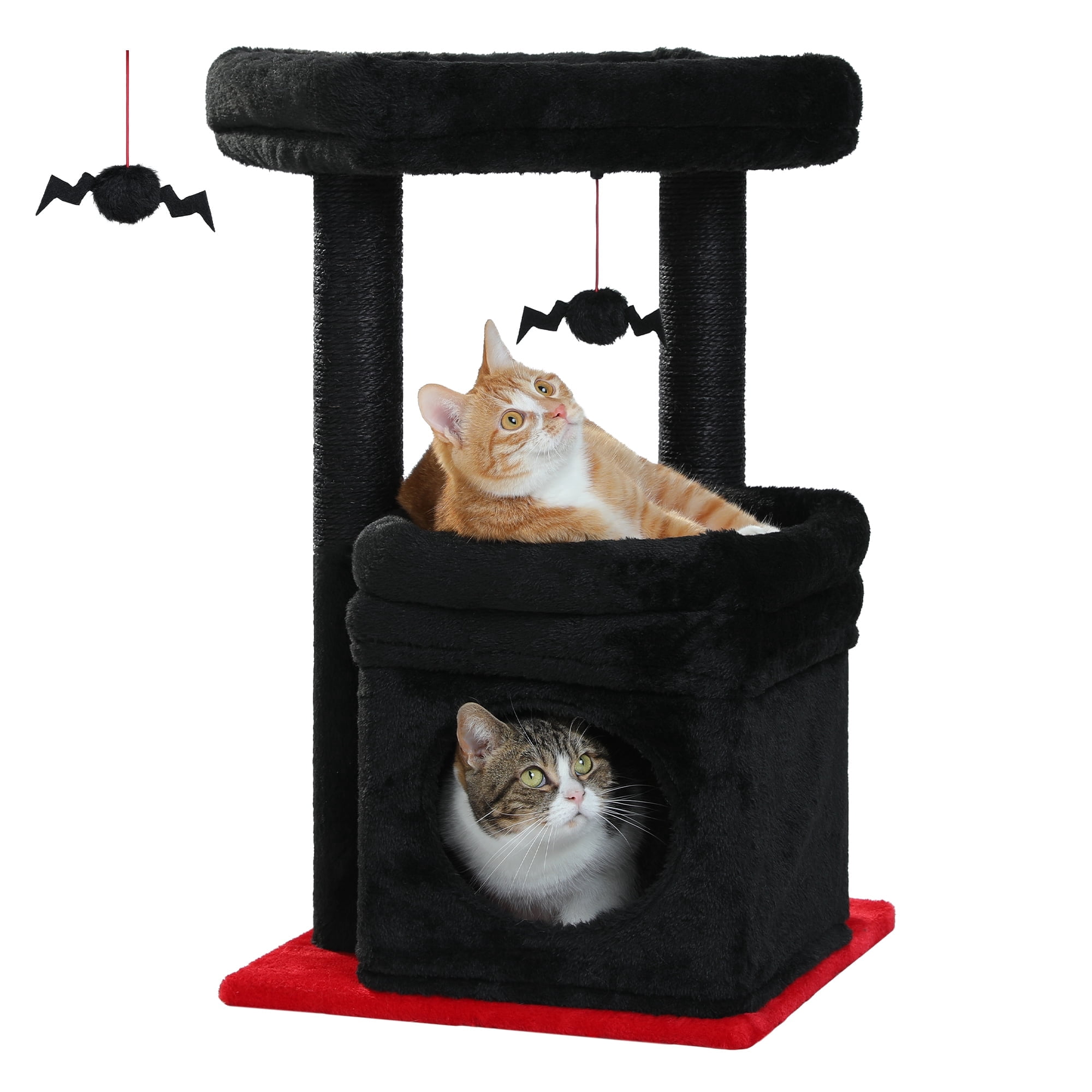 PAWZ Road Cat Tree Condo 27" Cat Tower with Large Top Perch and Scratching Posts for Kittens and Medium Cats, Black