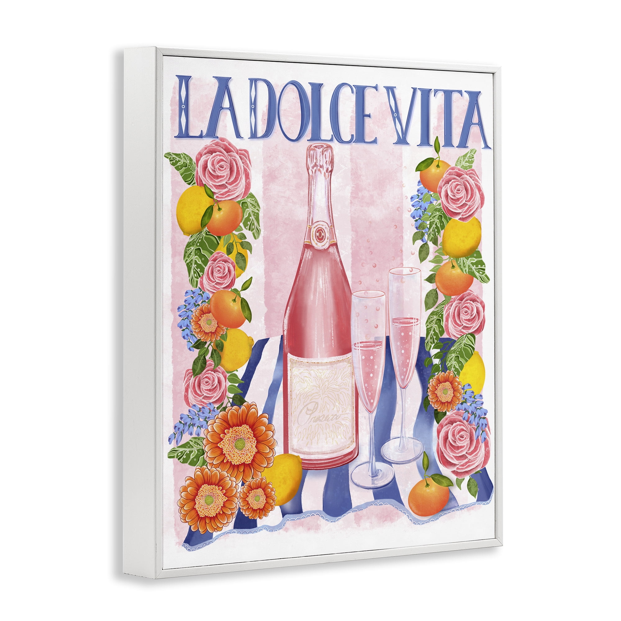 Stupell Industries Pink Champagne Picnic White Framed Giclee Art, design by Lori Mosley