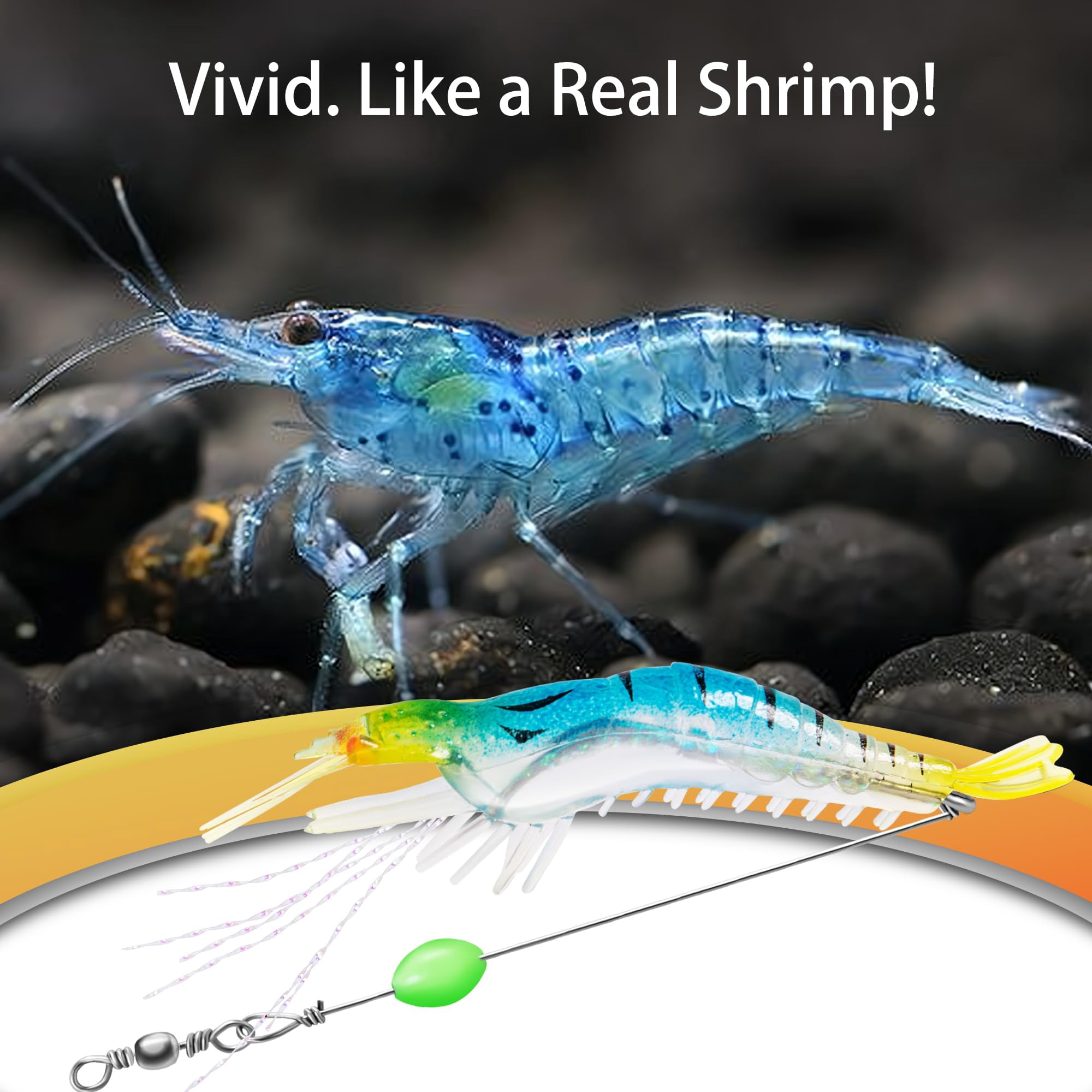 GFCAS-14pcs Glow-in-the-Dark Shrimp Fishing Lures with Tackle Box