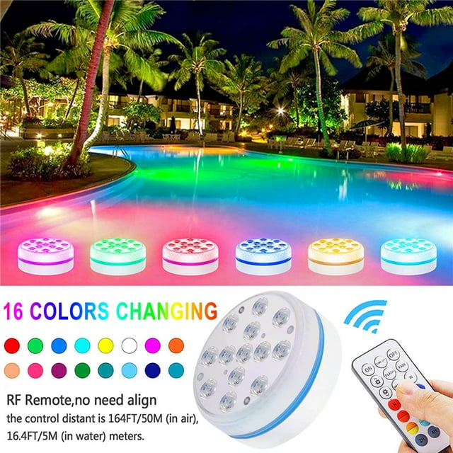 EGNMCR Pool Accessories, Sports & Outdoors Submersible Pond Lights Remote Control 13 Led Bright Rgb Led Light Double diving lights