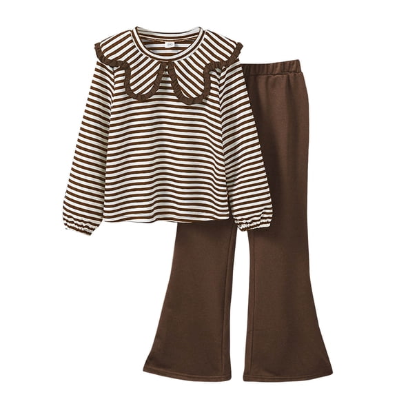 Timegard Girls Clothes Cute Cotton Fall Winter Sets Striped Collared Pullover Tops and Flare Leggings Outfits Fashion