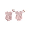 thumbnail image 2 of BemeyourBBs Newborn Baby Girl Summer Clothes Smocked Bubble Romper Cotton Linen Outfits Cherry Floral Print Crew Neck Flying Sleeve Bodysuit and Bow Headband 2 Pcs Set, 2 of 9