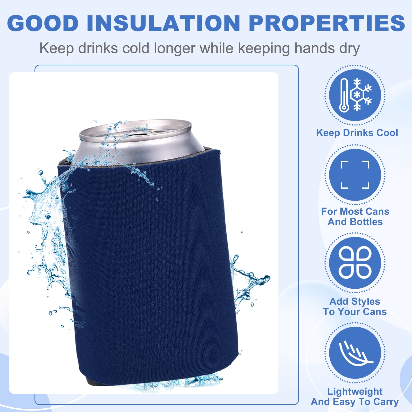 Uxcell 20Pcs Beer Can Coolers Covers, Neoprene Blank Drink Cooler Sleeves Collapsible Insulated Reusable Soda Cover for 10oz Bottles Seltzer DIY Weddings Beach Picnic Party, Deep Blue