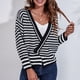 thumbnail image 2 of Chaqueta de punto de mujer con cuello en V a rayas, botones de manga larga, abrigo suelto vintage Irfora Negro/Grande, 2 of 7