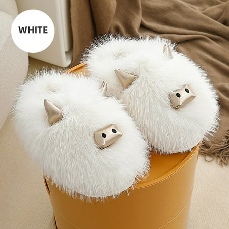 

CoCopeanut Fluffy Fur Slippers Women s Three-dimensional Horn Plush Shoes Indoor Household Home Slippers Non-Slip Slippers Fun Shoes