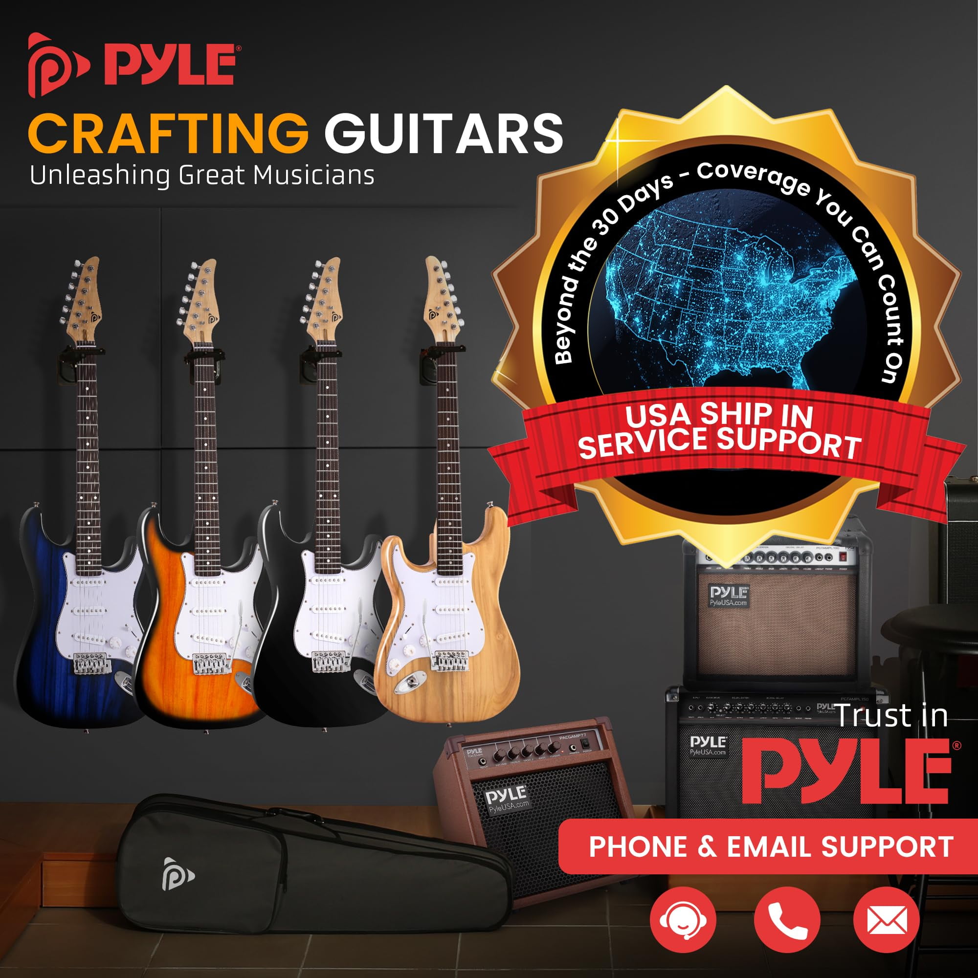 Pyle Full Size Left Handed Electric Guitar Kit with 5W Amplifier, Gig Bag, Picks, Spare Strings, and Strap, ST-Style Beginner Guitar Bundle with 22 Frets, Paulownia Wood Body, Natural