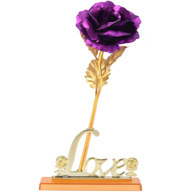 Flor de lámina de oro de 24 quilates, rosa artificial, regalo romántico para el día de San Valentín para decoración de mesa del hogar (púrpura)