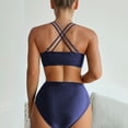 thumbnail image 4 of Women's High Waisted Bikini Sets Push Up Twist Front Spaghetti Straps Ruched Two Piece Swimsuit Bathing Suit Dark Blue XL, 4 of 5