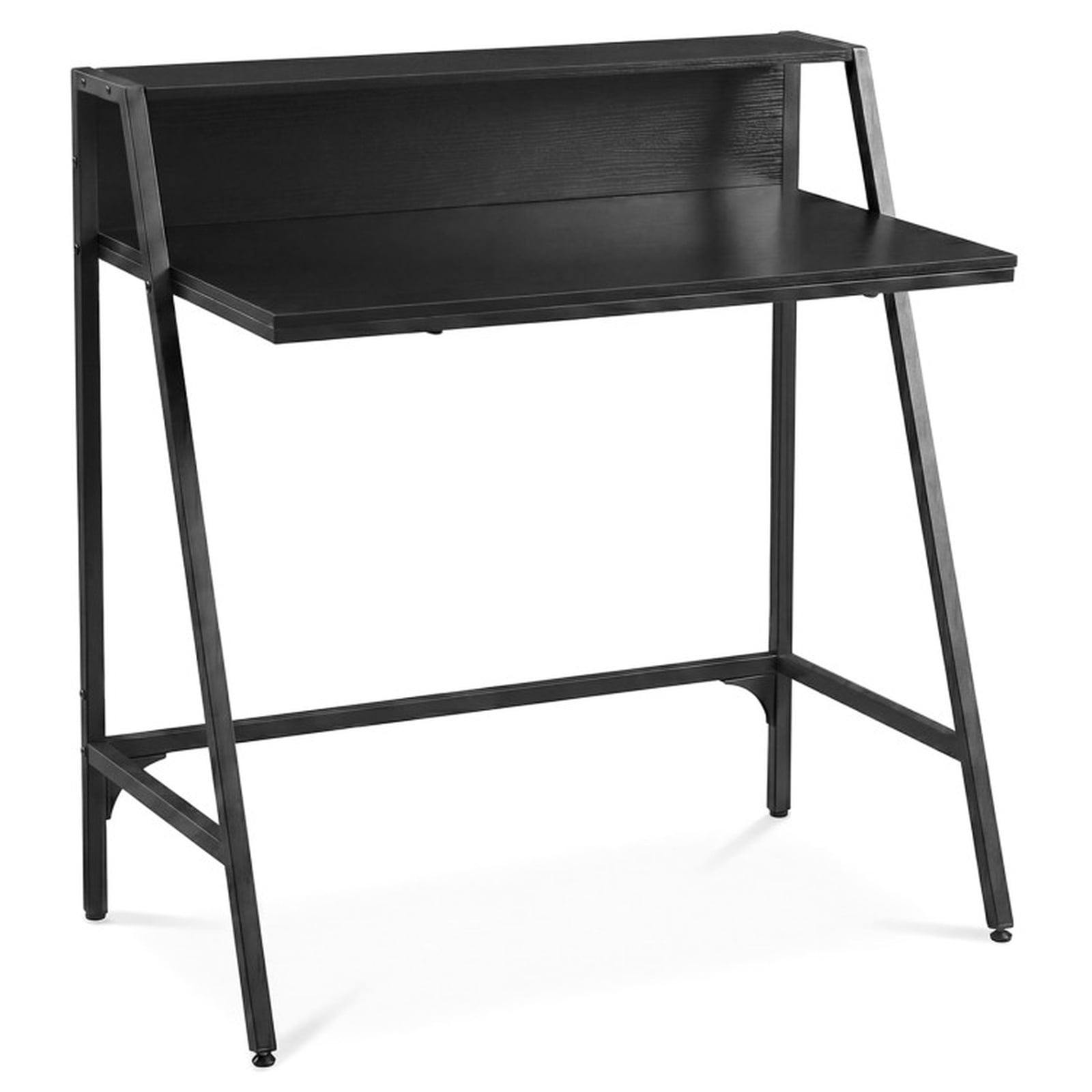 Furnibear 31.5" Industrial Computer Desk with Raised Shelf, Small Writing Desk with Metal Frame for Home Office Bedroom Study Small Spaces, Black