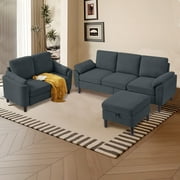 Soscana Living Room Furniture Set, 3 Seater Sectional Sofa with Storage Ottoman and Loveseat, Modern Sofa Couch Love Seat for Living Room Apartment Studio Office