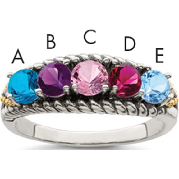 14K/Silver Two-Tone Sterling Silver & 14K Five-Stone And Diamond Mother's Ring Semi-Mount (Size 5) Made In Thailand qmr25/5-5