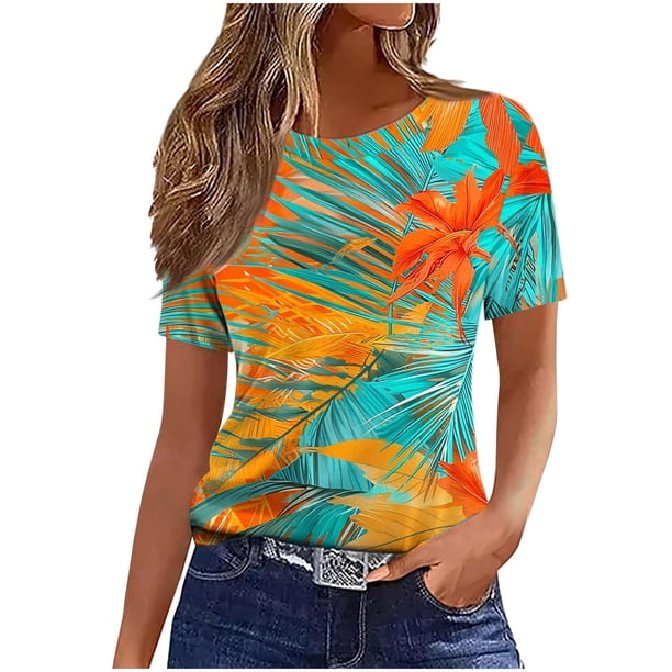 Tops de Cuello Redondo para las Mujeres de Manga Corta Impresa Casual, Camiseta de Moda para Uso Diario Y de Fiesta