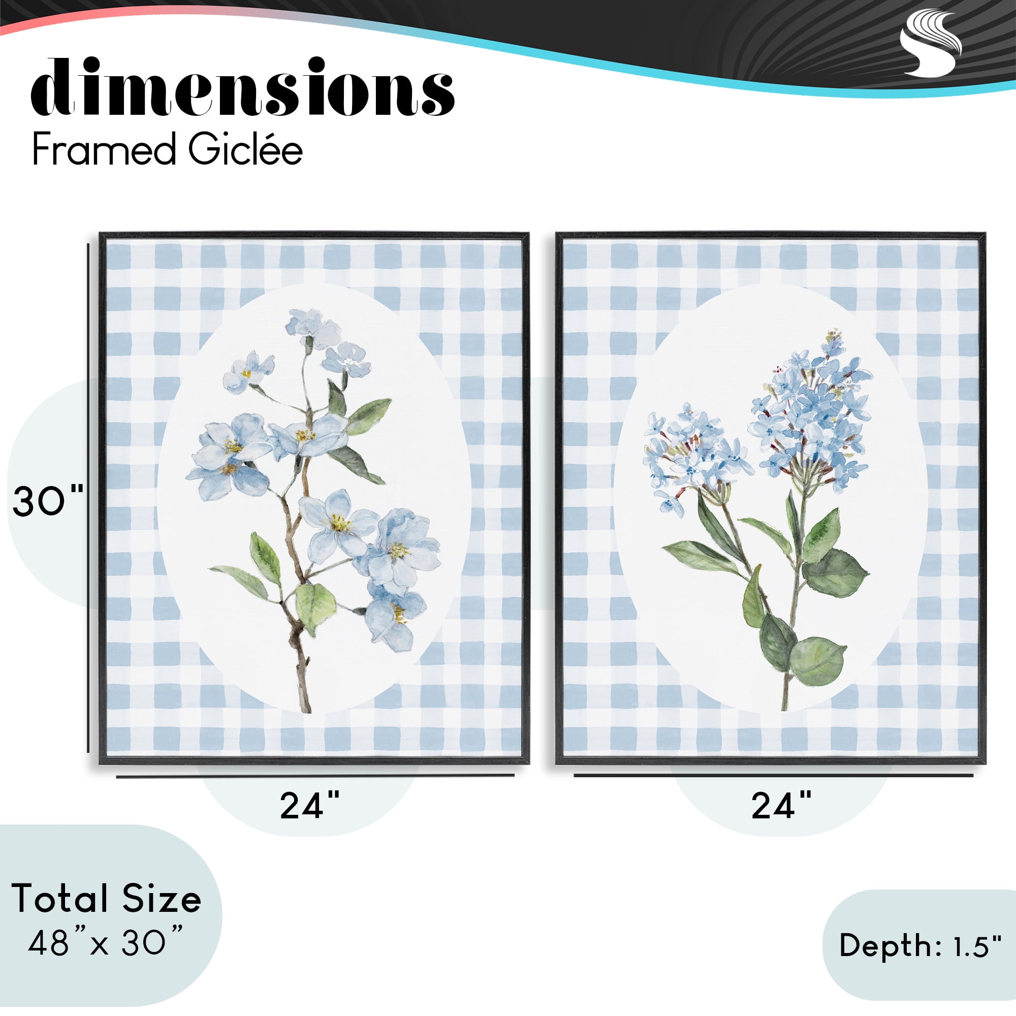 Stupell Industries Blooms on Blue Checkered 2 Piece Black Framed Giclee Art Set, design by Lanie Loreth