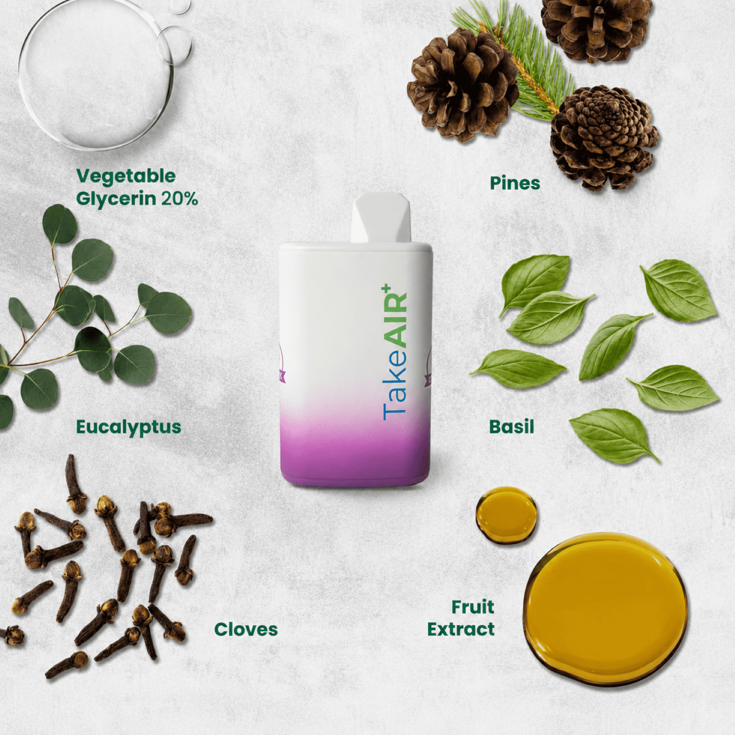 TakeAIR+ Nicotine-Free Diffuser Over 4K Puffs, All Natural, Smokeless Inhaler, Grape