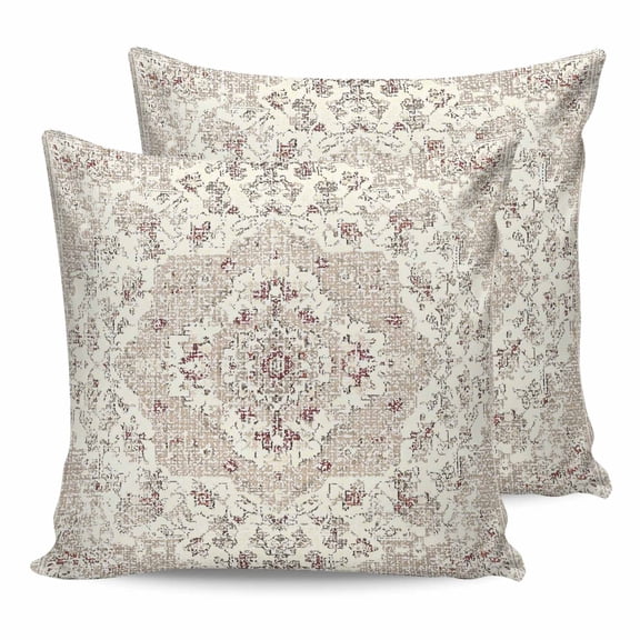 Beige Boho 18x18 Pillow Covers Set of 2, Vintage Ethnic Floral Abstract Geometric Throw Pillow Covers Decorative Couch Cushion Case, Microfiber Square Pillowcases for Bedroom Car Living Room