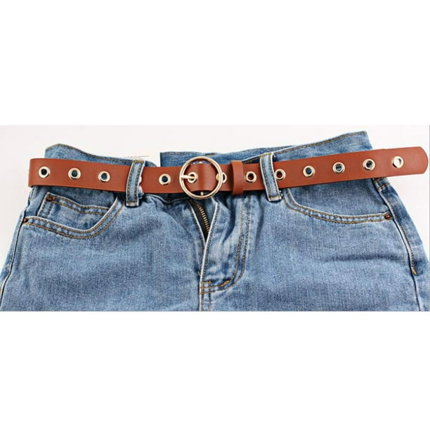 Cinturón De Trinquete Para Mujer - Hebilla Automática Con Diseño Hueco, Fino, De Cuero PU, Ajustable Y Para Uso Casual O Formal