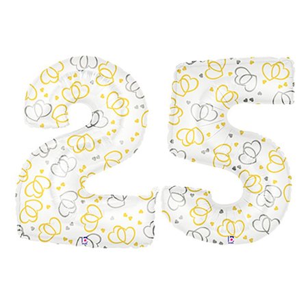 40 inch Number 25 - Double Hearts Anniversary Megaloon Foil Mylar Balloon - Party Supplies Decorations