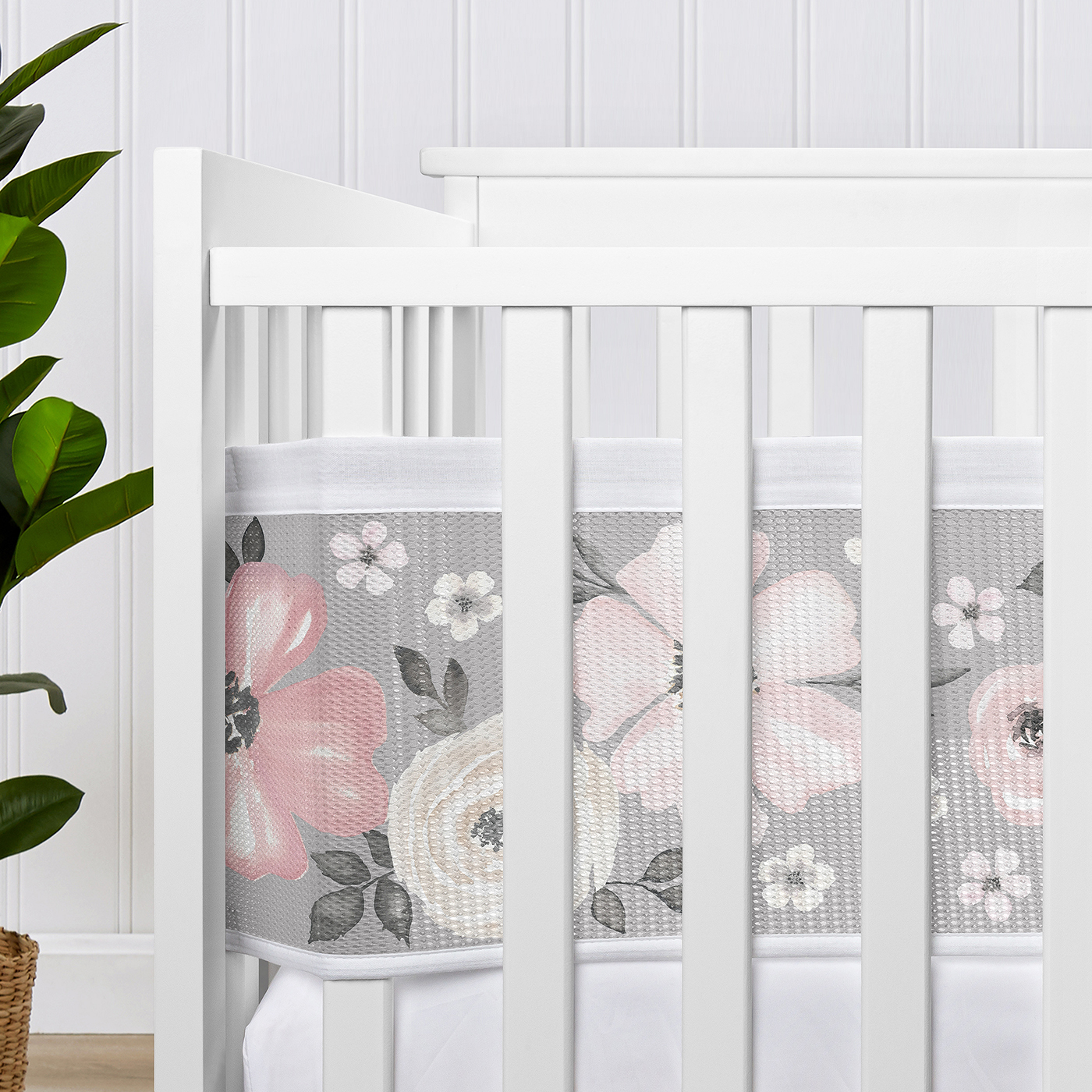 Sweet Jojo Designs + BreathableBaby Watercolor Floral Grey Girl Breathable Mesh Crib Liner