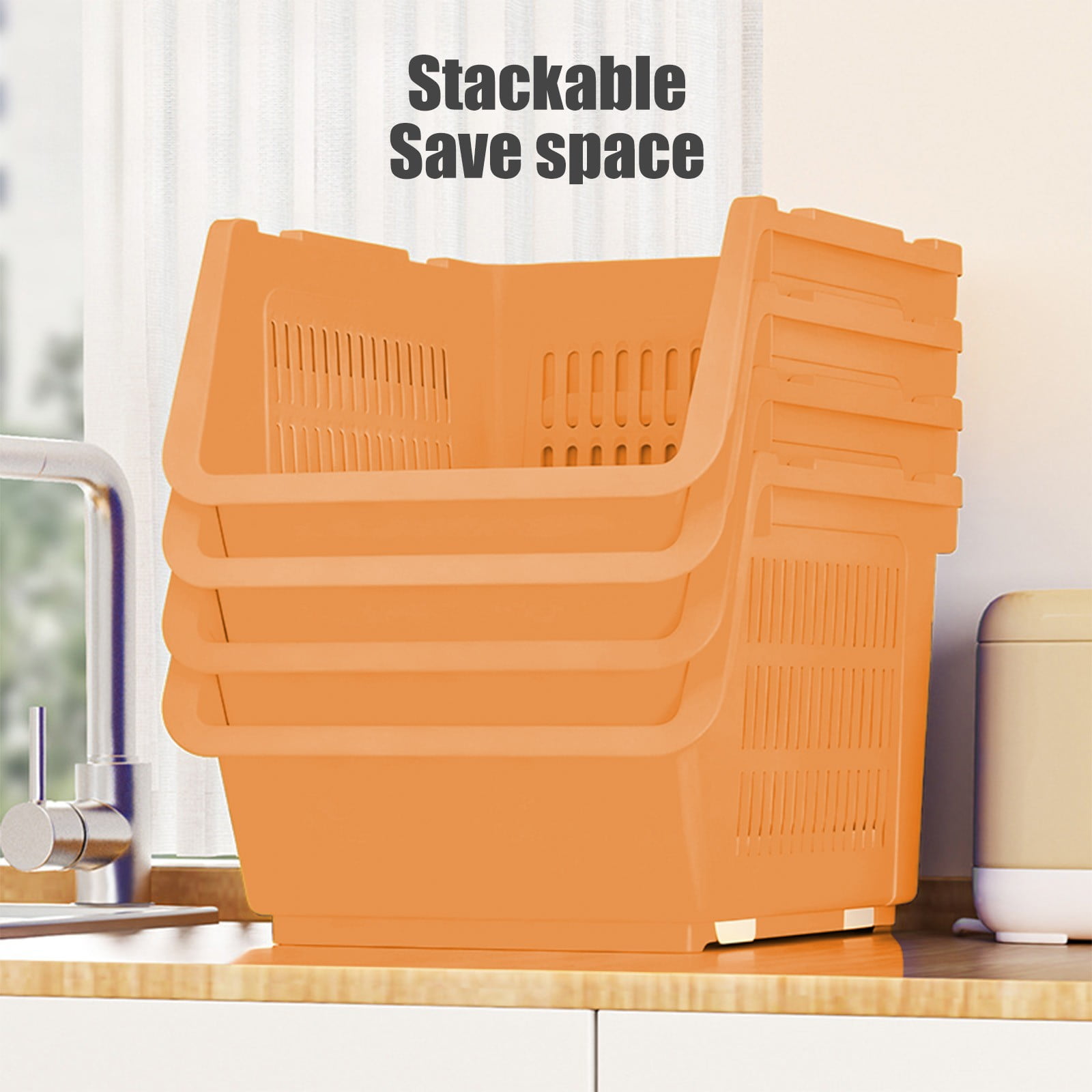 3 Pack Stackable Storage Baskets, Large Capacity Stackable Storage Bins Open Front, Space Saving Home Organization for Kitchen Bedroom Office