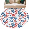 thumbnail image 2 of Independence Day Washable Round Area Rug 8 ft, U. S. Flag Themed Love Heart Five-Pointed Stars, Soft Non Slip Rugs Stain Repellent Indoor Felt Carpet for Living Dining Room Bedroom Home Office, 2 of 9