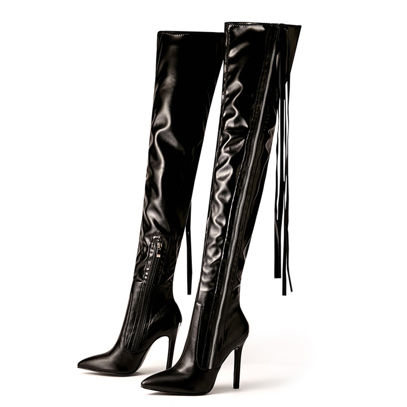 Fesfesfes Wide Calf Boots For Women Sexy Nightclub Patent Fesfesfes Wide Calf Boots For Women Sexy Nightclub Patent