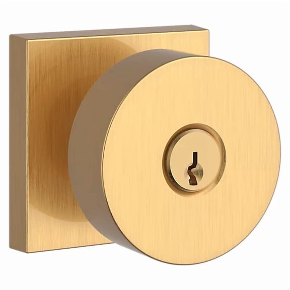 Baldwin Reserve Contemporary Knob - Keyed Entry - Square Rose, Satin Brass (Lifetime)