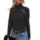 thumbnail image 1 of Camisa de manga larga con cuello alto para mujer, ajustada, Color sólido, con botones, cuello alto, manga larga, Top acanalado, negro, XXL, 1 of 6