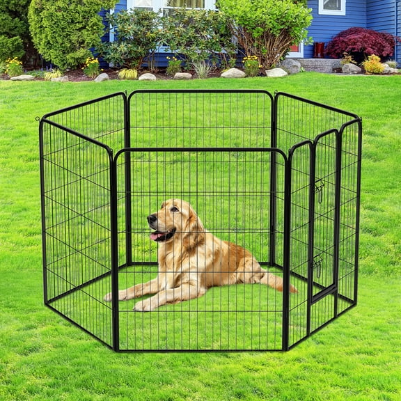 Dog Playpen Outdoor, 6 Panels 40 High Heavy Duty Metal Steel Pet Fence - Sturdy and Durable, Easy to Assemble and Fold with Doors for Large/Medium/Small Dogs, Black