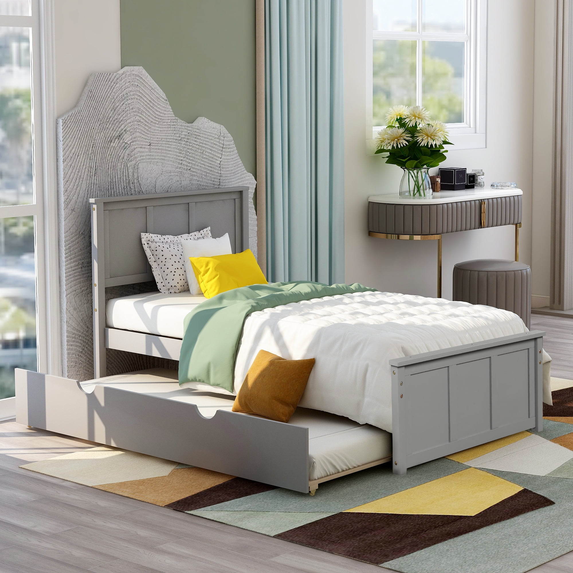 Twin Captain's Bed With Trundle And Storage Drawers White - Walmart.com