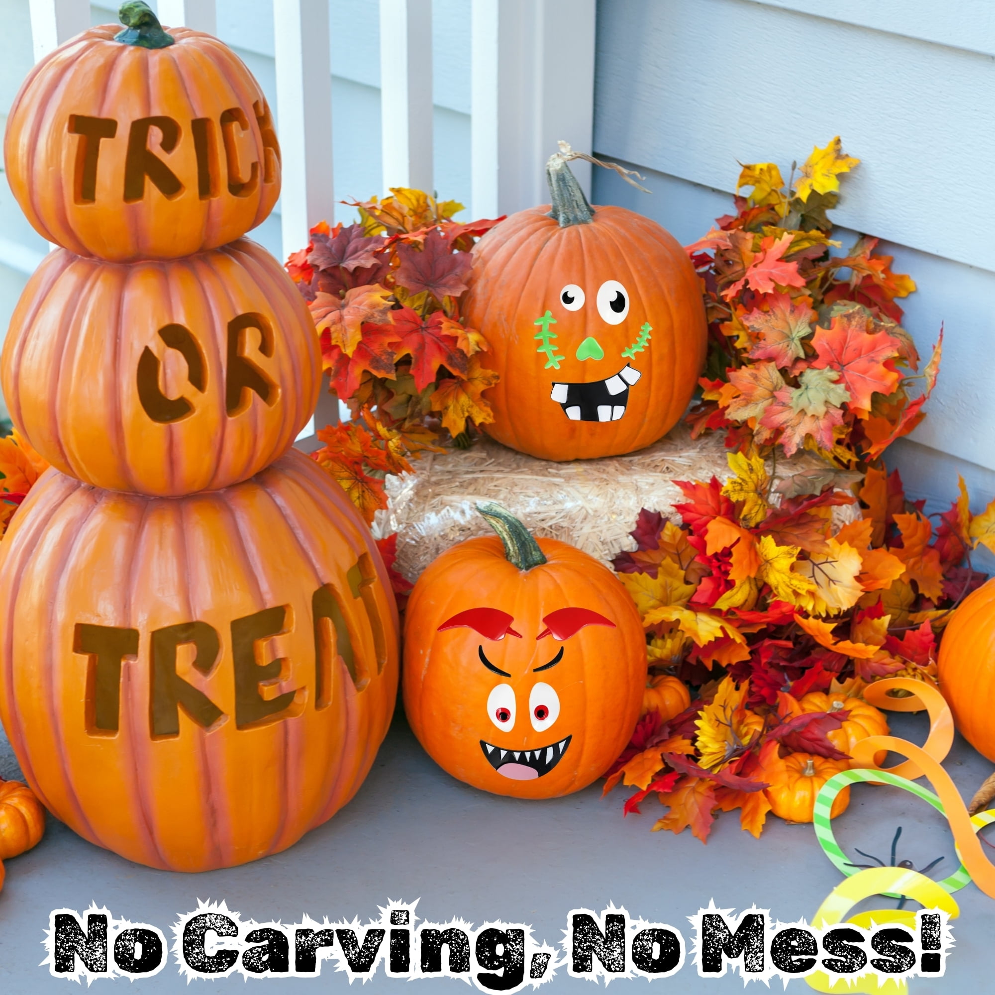 Halloween Pumpkin Decorating Kit 4-Pack, Monster Witch Bat Frankenstein No-Carve DIY Craft Set, Fall Party Spooky Decor with Snoep in Beperkte Oplage