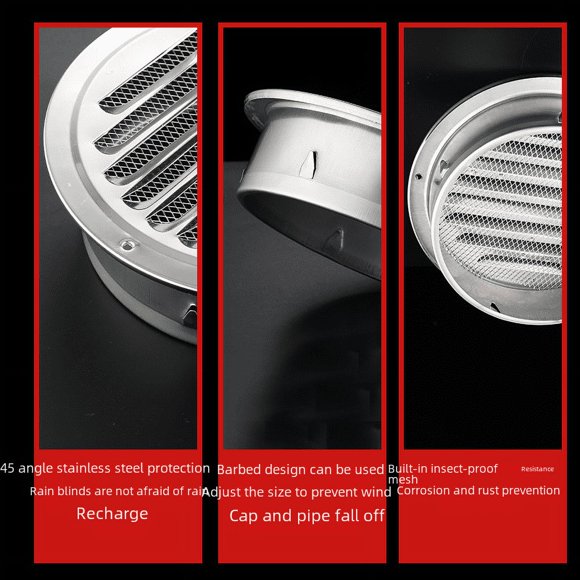 Campana plana de acero inoxidable Campana Campana Pared exterior Parabrisas Extractor Ventilador Salida de escape de inodoro Campana