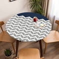 thumbnail image 5 of Herringbone Pattern Elastic Fitted Round Table Cover Vintage Navy Blue Grey Waterproof Outdoor Tablecloth for Holiday Party, Picnic, Patio & Dining Fits Tables Up to 36"-44", 5 of 8