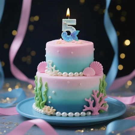 Staron under  Mermaid Tail Birthday Candle Blue Number Cake Topper with Holder Paraffin Wax for Anniversary Celebration