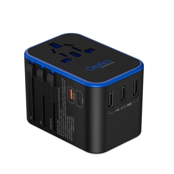 Ceptics World International Travel Plug Adapter - Powerful 35W with Pd & QC 3.0 Dual USB-C Power - 3 USB Ports Wall Char