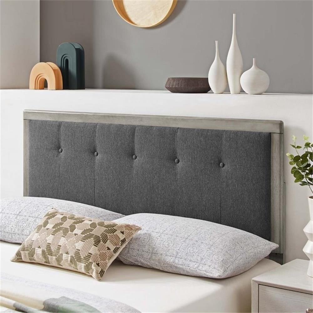 Pemberly Row Tufted Queen Fabric and Wood Headboard in Gray/Charcoal