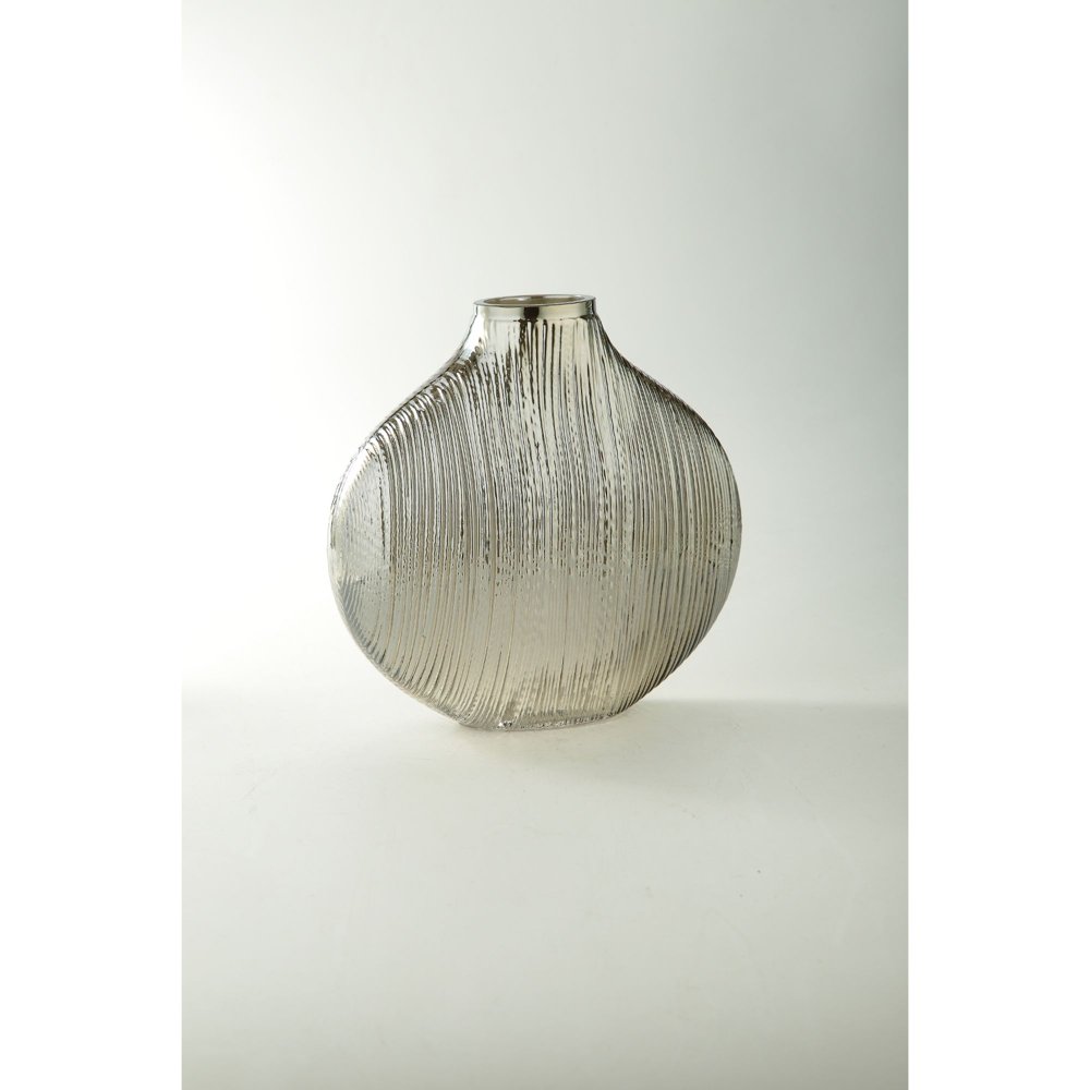 9.5" Silver and Clear Hand Blown Oval Glass Vase
