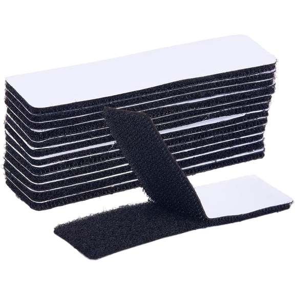 20Pcs Black Hook and Loop Strips Command Hook and Loop Tape 4 x 1 Inch Rectangle Self Adhesive Nylon Polyester Heavy Duty Hanging