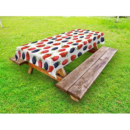 Red Plum Linen Fruits Outdoor Tablecloth, Delicious Ripe Berry Print Strawberries Raspberries Blackberries Summer Fruits Image, Decorative Washable Fabric Picnic Tablecloth, 58 X 104 Inches, Plum Red, by Ambesonne ()