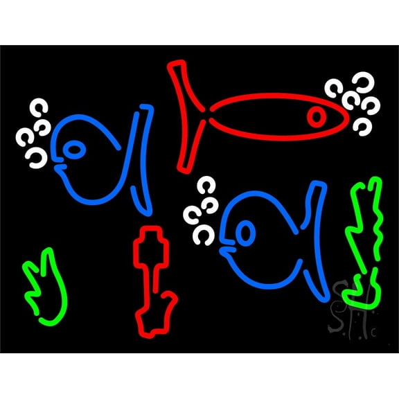 Logo Fish LED Neon Sign 24" Tall x 31" Wide - inches Black Square Cut Acrylic Backing, with Dimmer - Premium built indoor Sign for Club, Home décor, Event, Workshop, Storefront.