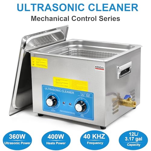 Kendal Commercial Grade 360watts 12L Ultrasonic Cleaner 40kHz with Knobs Timer&Heater Cleaning Machine, for Watch Instruments Industrial Parts Excellent Cleaner Solution