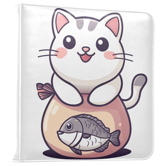 FORMRS 3 Ring Photo Album 4"x6" Self Adhesive Large Capacity PU Leather Cover, White Cute Cat