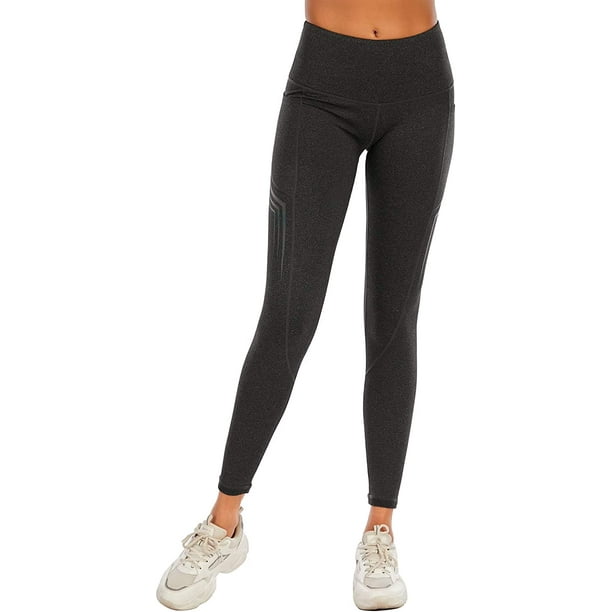 HUGE SPORTS Women's Fleece Thermal Leggings with Pocket Winter High Waist  Running Yoga Pants Workout Tights Black XL