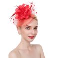 thumbnail image 2 of Flower Mesh Ribbons Feathers Headbands for Women Cocktail Tea Party Hat Headwear Elegant Stylish Retro Headband 1 PC Red one size, 2 of 3