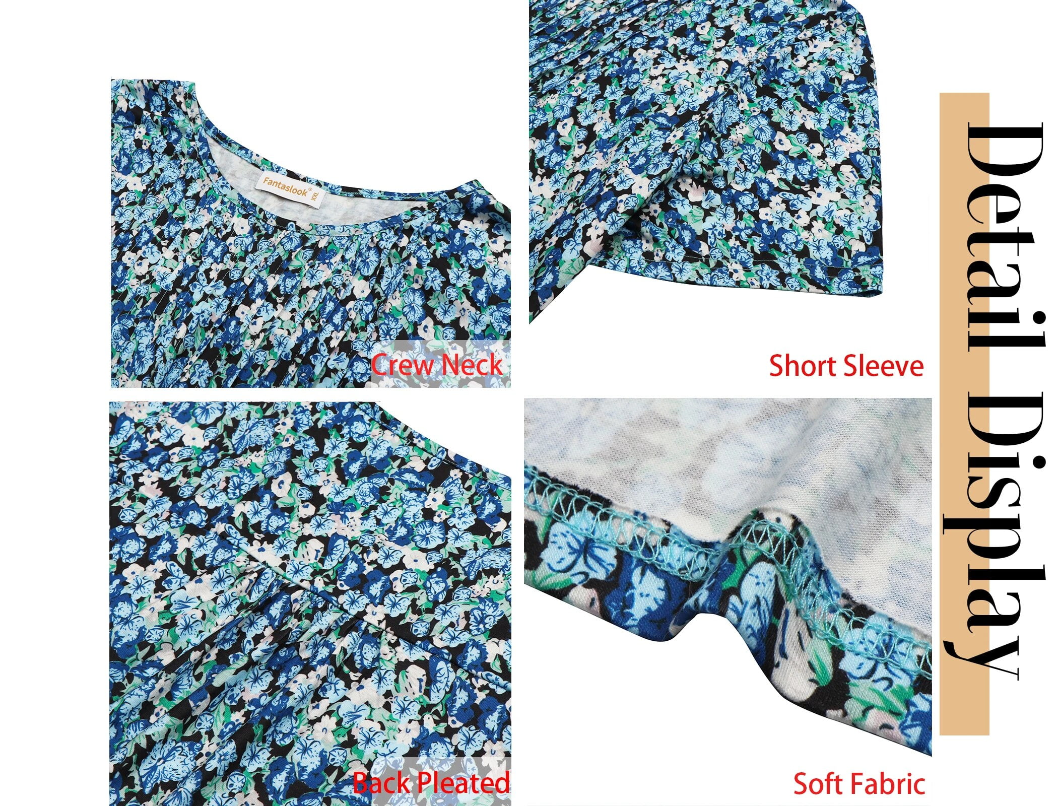 Fantaslook Blouses for Women Pleated Short Sleeve Tunic Tops Dressy Casual Summer Shirts