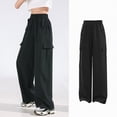 thumbnail image 2 of NIEWTR Girls Casual Cargo Pants with Elastic Waist and Functional Pockets Loose Fit Wide Leg Trousers Y2K Inspired Spring Style（A01-Black,5-6 Years), 2 of 8