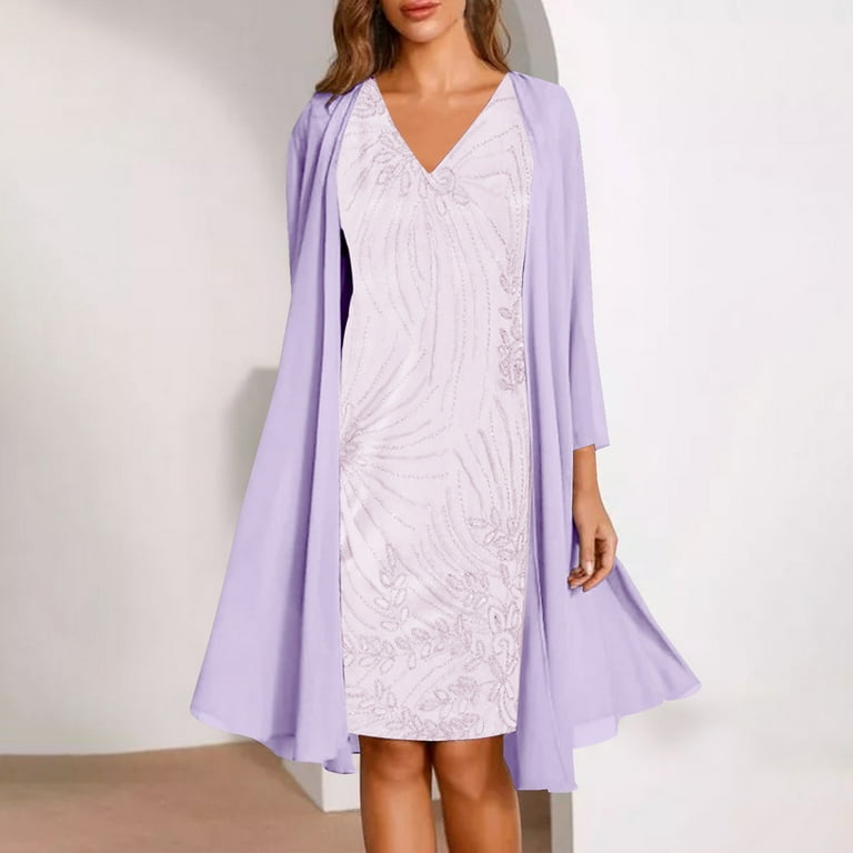 JURANMO Women's Elegant Chiffon Mother of The Bride Dresses with Jacket 2  Piece Sets Knee Length Evening Party Dress Purple XL Holiday Sales -  Walmart.com