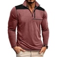 thumbnail image 2 of UVEASISHA T-Shirts Décontractés pour Hommes à Col Fermeture à Glissière 1/4 Manches Longues Col de Golf Léger Ajusté Automne 2025 Mode à Blocs de Couleur pour Entraînement Soldes Aujourd'hui Liquidation Vin G, 2 of 9