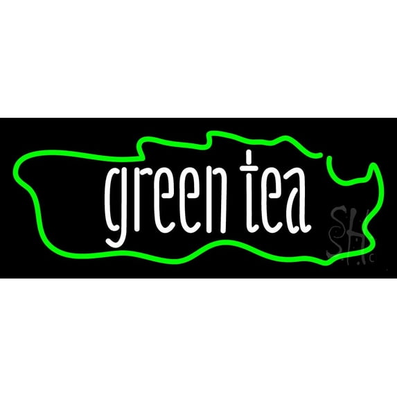 Green Tea Horizontal LED Neon Sign 13 x 32 - inches, Black Square Cut Acrylic Backing, with Dimmer - Bright and Premium built indoor LED Neon Sign for restaurant window and interior decor.